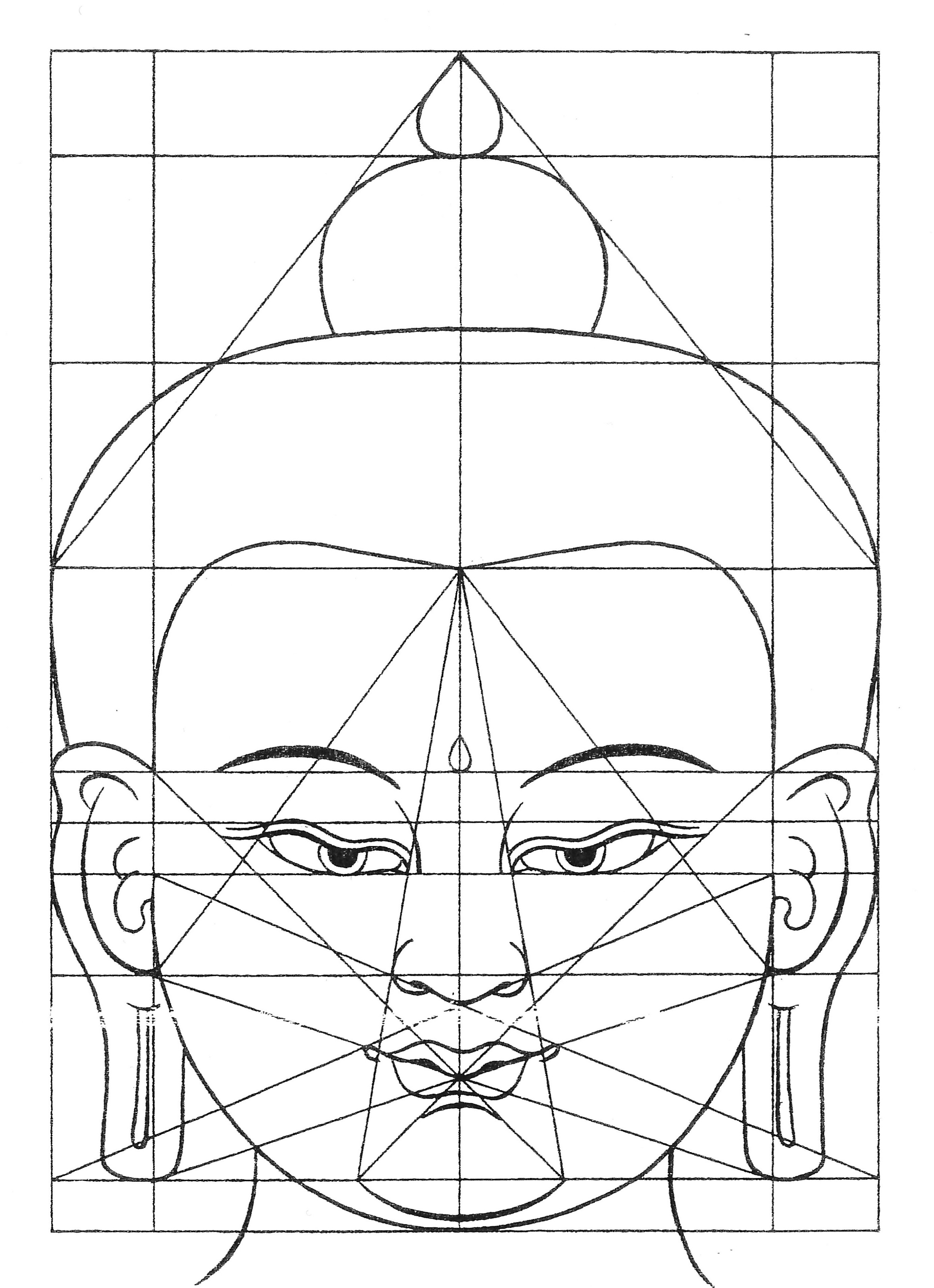 Enlightened Beauty Pencil Art Print of Lord Buddha Face on Black Plai